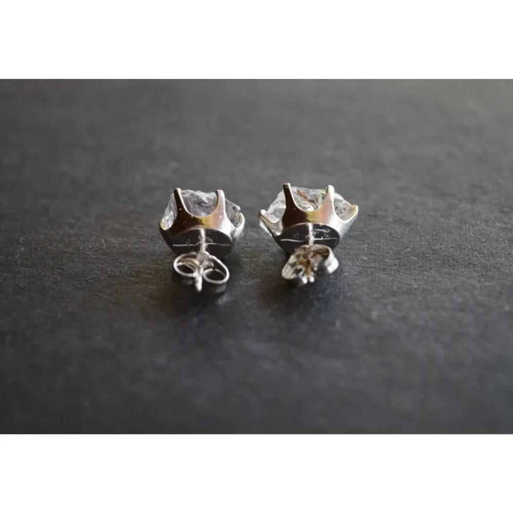 Lake County diamond earrings, 925 sterling silver, raw gemstones